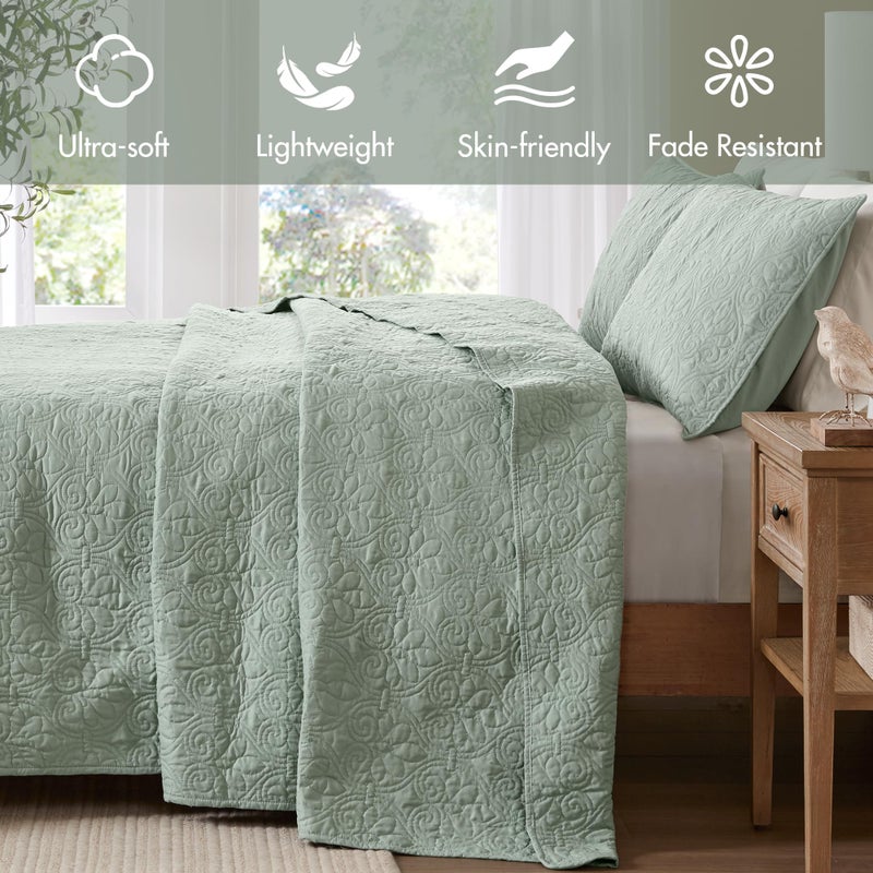 Madison Park Quebec King Size Quilt Bedding Set - Seafoam , Damask â€“ 3 Piece Bedding Quilt Coverlets â€“ Ultra Soft Microfiber Bed Quilts Quilted Coverlet - Image 2